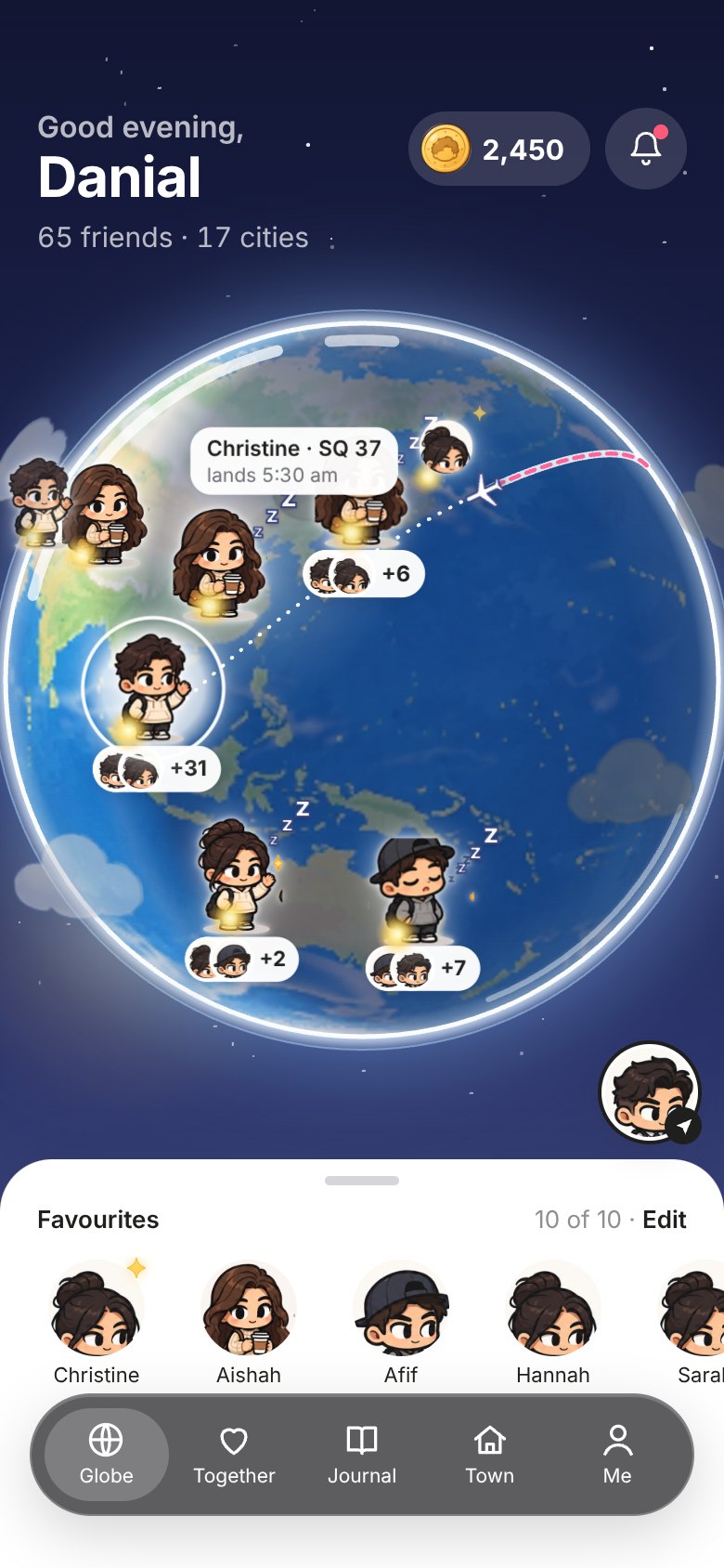 Globe: your favourites standing on a spinning globe in their own cities